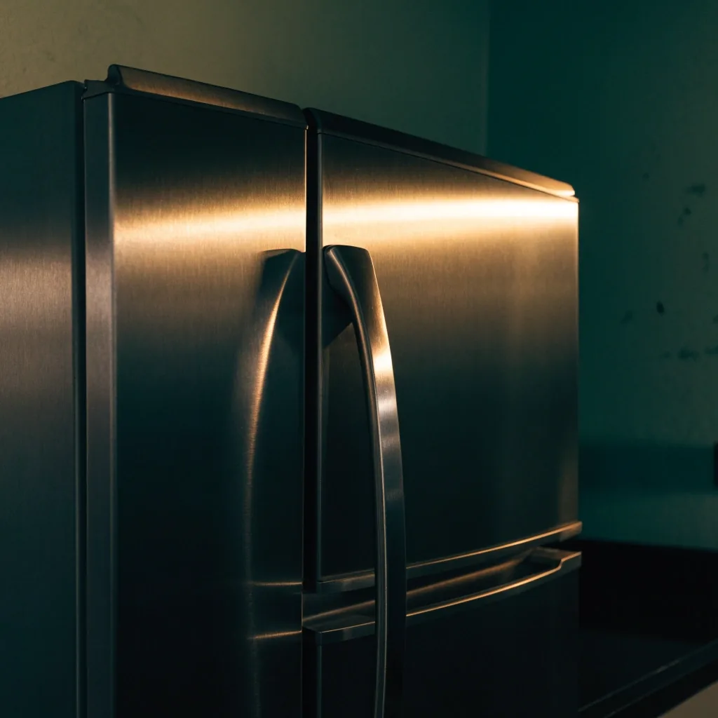 Heladera No Frost 382 L contra una pared de cocina de noche