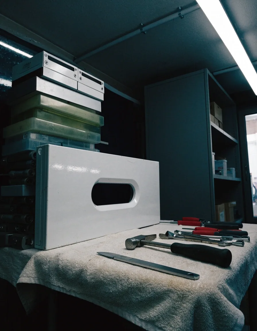 Mostrador de service técnico con herramientas y repuestos de electrodomésticos
