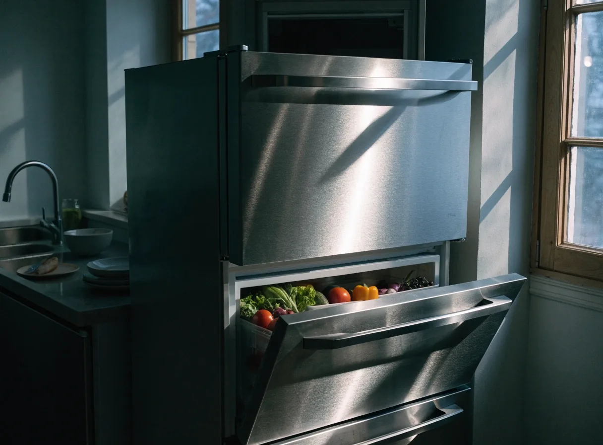 Heladera No Frost de 382 L en una cocina al amanecer
