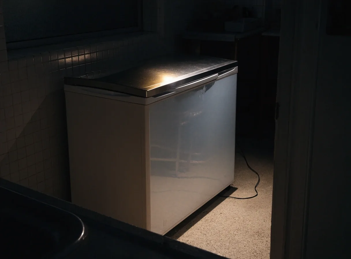 Freezer horizontal de 200 litros en un lavadero de noche