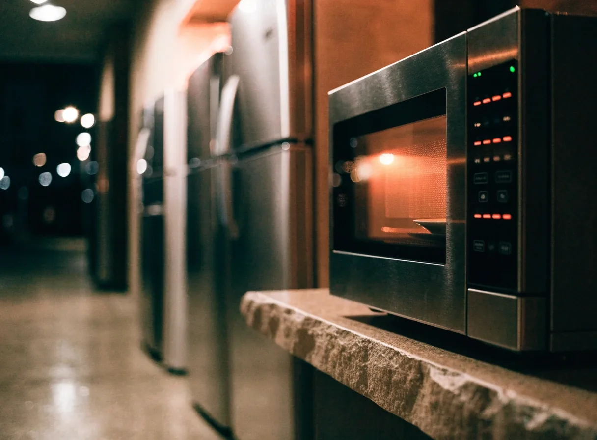 Microondas digital de 28 litros sobre una mesada de cocina