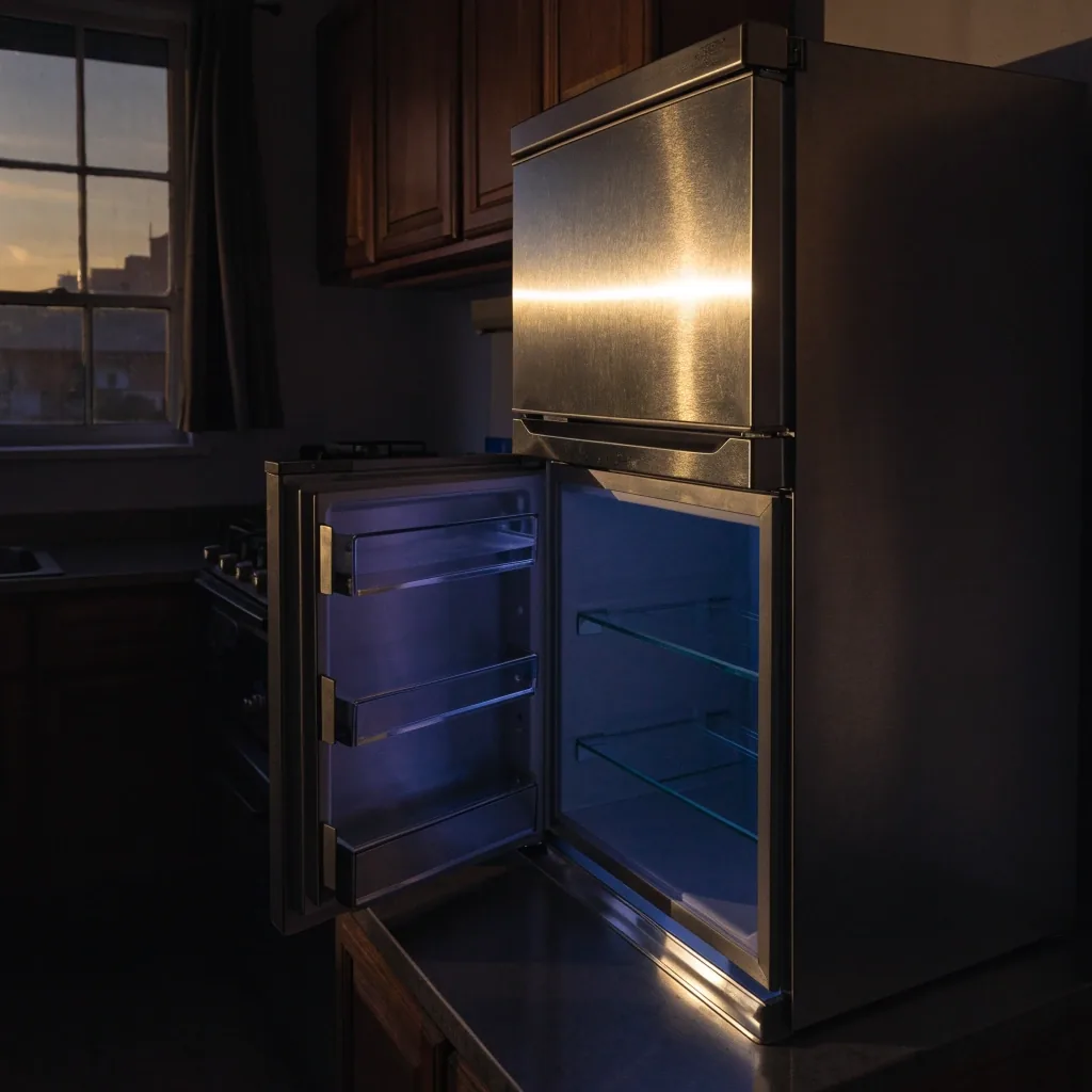 Heladera No Frost 382 L en una cocina de Buenos Aires al amanecer