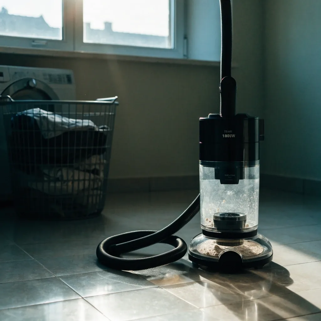 Aspiradora ciclonica sobre el piso de una sala