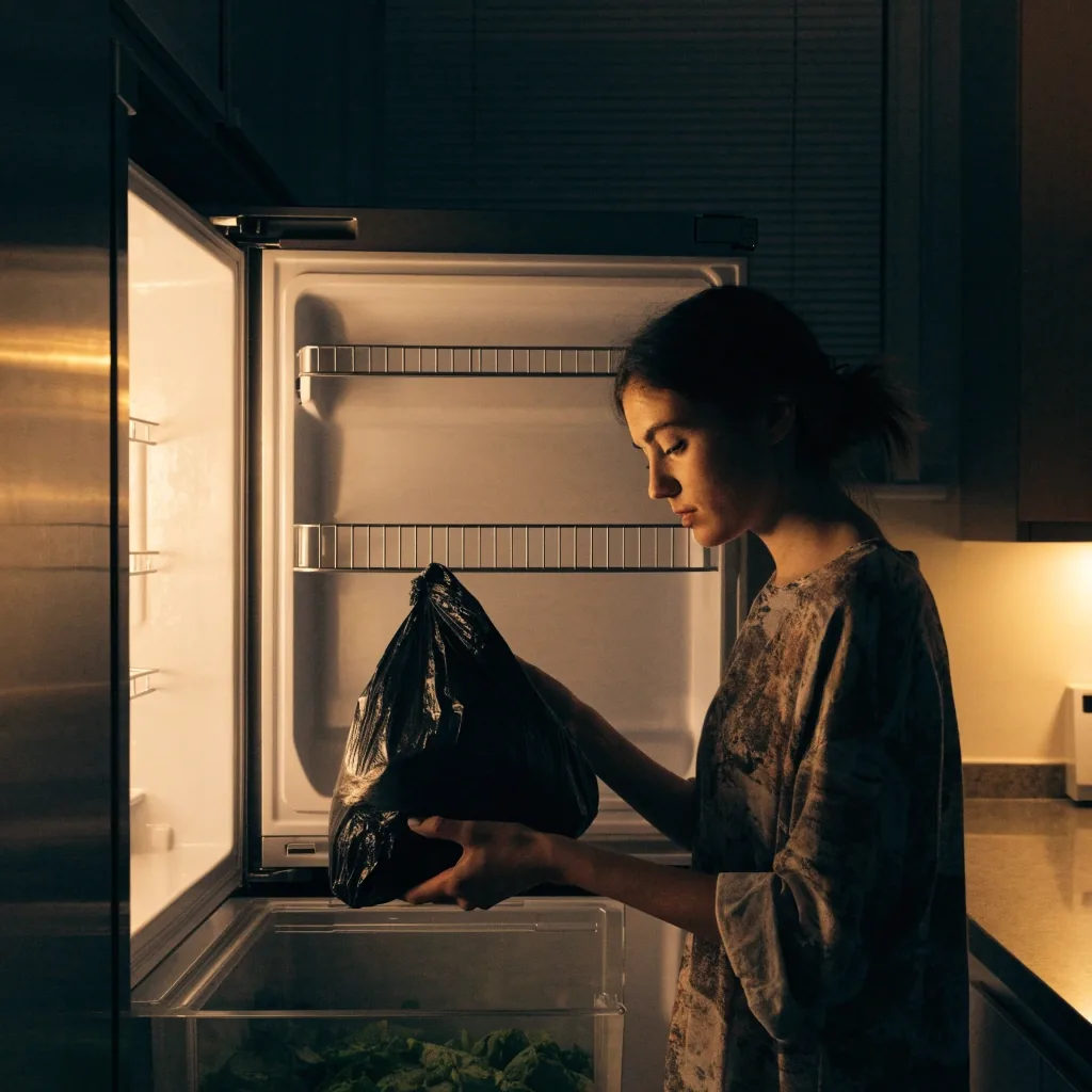 Heladera no frost de acero en una cocina al amanecer
